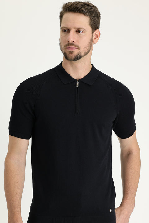 Black Polo Shirt with Pattern