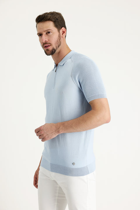 Light Blue Polo Shirt with Pattern