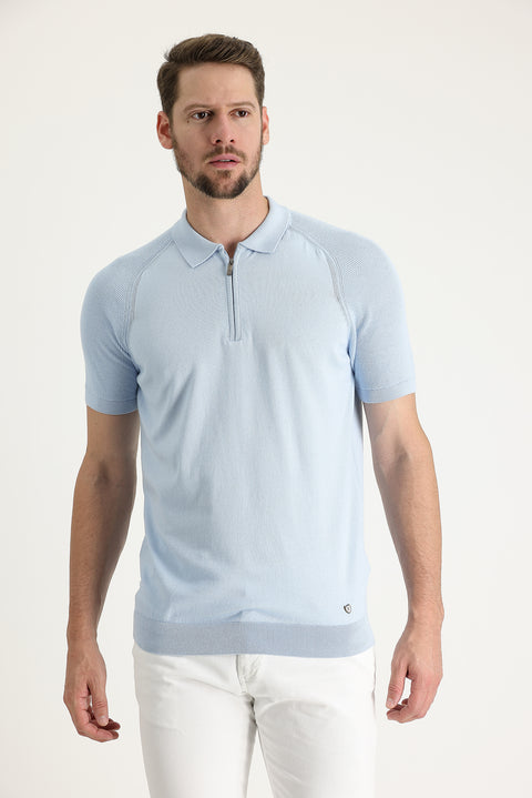 Light Blue Polo Shirt with Pattern