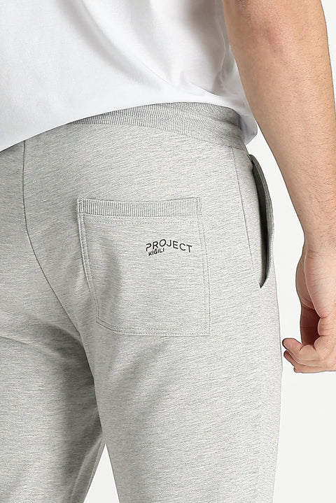 Medium Grey Mélange Slim Fit Narrow Cut Cotton Sweatpants