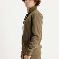 Dark Beige Stand-Up Collar Slim Fit Narrow Cut Zippered Sweatshirt