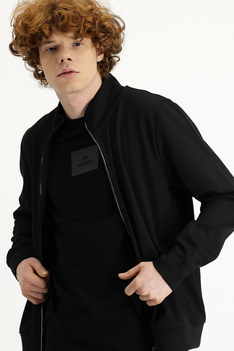 Black Semi-Turtleneck Zip-Up Sweatshirt