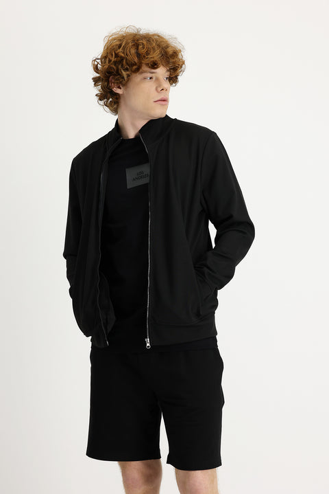 Black Semi-Turtleneck Zip-Up Sweatshirt