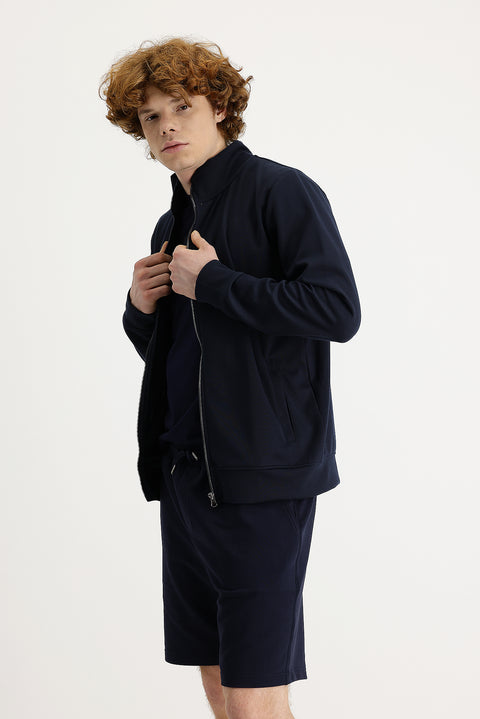 Medium Navy Semi-Turtleneck Zip-Up Sweatshirt