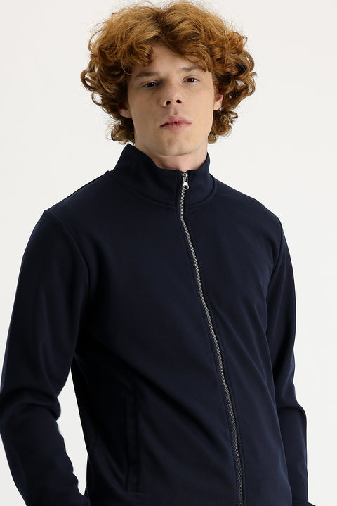 Medium Navy Semi-Turtleneck Zip-Up Sweatshirt