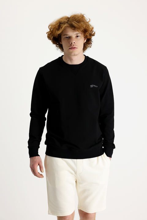 Black Crew Neck Slim Fit Printed Sweatshirt