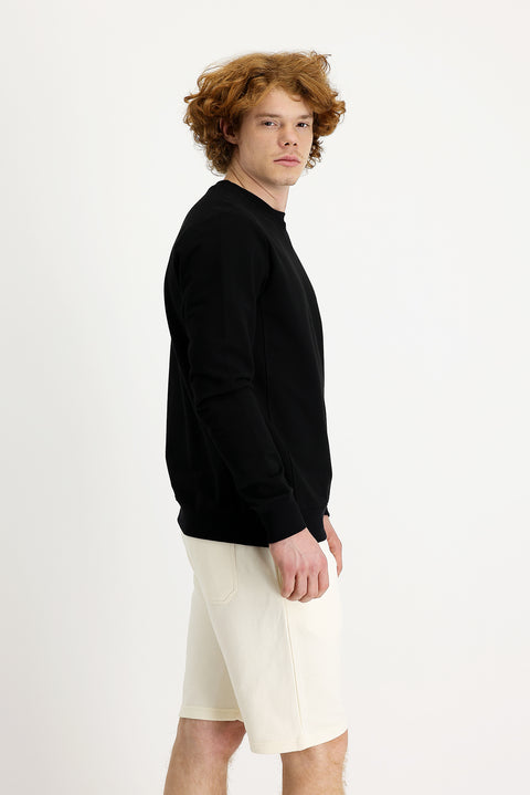 Black Crew Neck Slim Fit Printed Sweatshirt