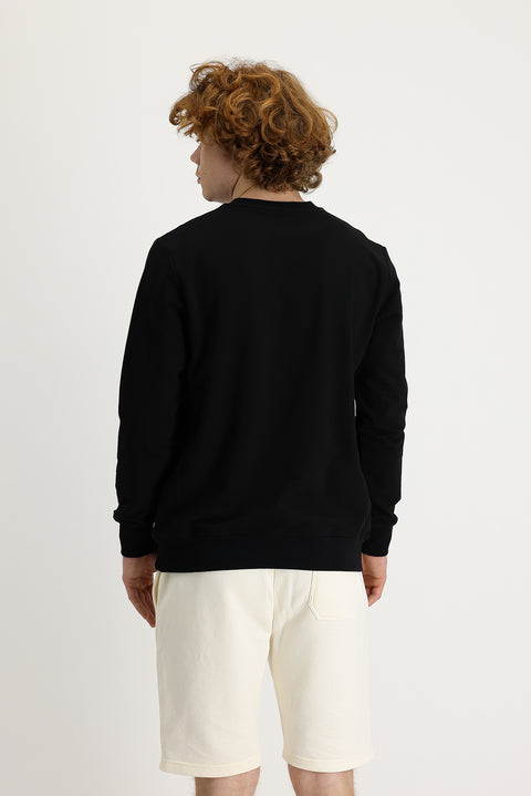 Black Crew Neck Slim Fit Printed Sweatshirt