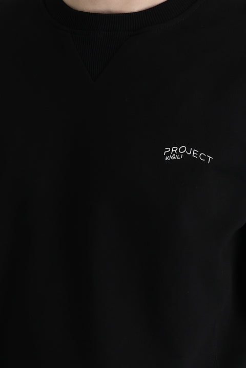 Black Crew Neck Slim Fit Printed Sweatshirt