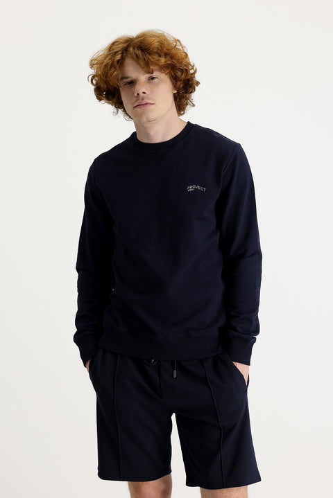 Medium Navy Crew Neck Slim Fit Printed Sweatshirt