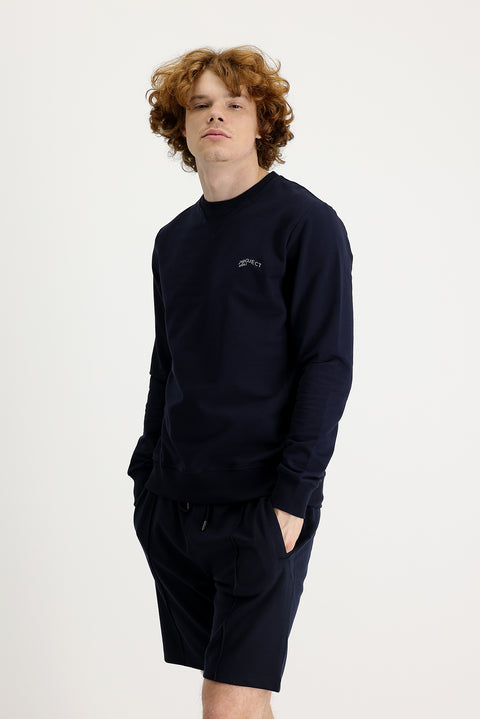 Medium Navy Crew Neck Slim Fit Printed Sweatshirt