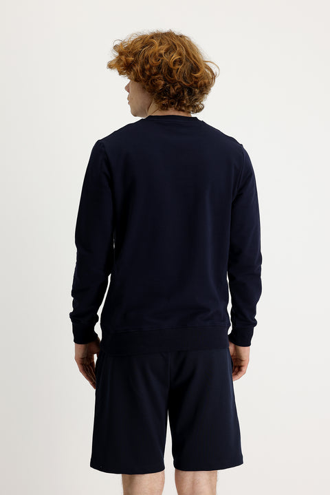 Medium Navy Crew Neck Slim Fit Printed Sweatshirt