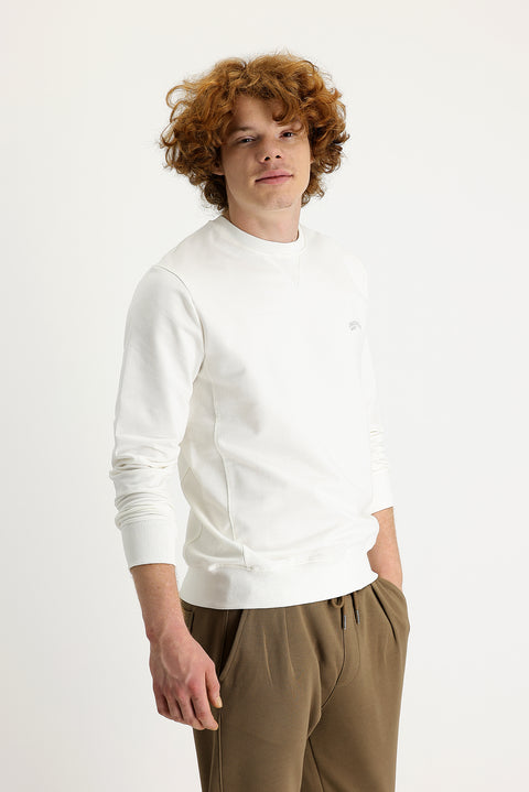 Off-white crew neck slim fit printed sweatshirt.