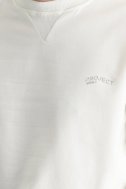 Off-white crew neck slim fit printed sweatshirt.
