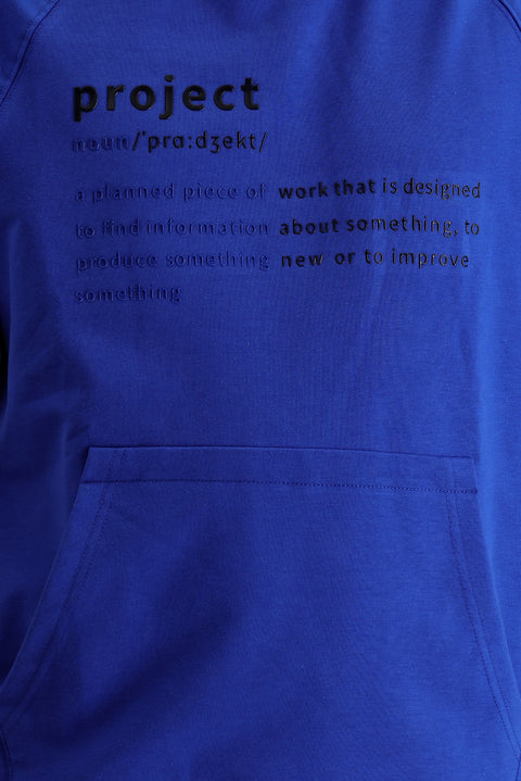 Navy Blue Hooded Short-Sleeve Printed Cotton Sweatshirt