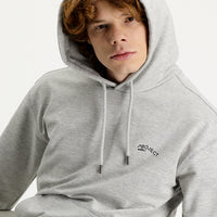Medium Grey Melange Hooded Printed Cotton Sweatshirt