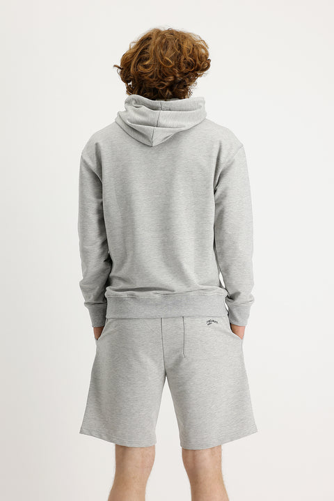 Medium Grey Melange Hooded Printed Cotton Sweatshirt