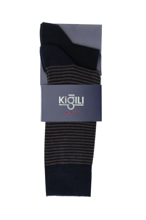 Medium Navy Blue 2-Pack Cotton Patterned Socks