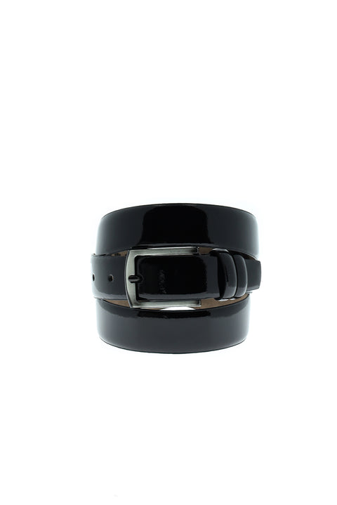 Black Patterned Leather Belt