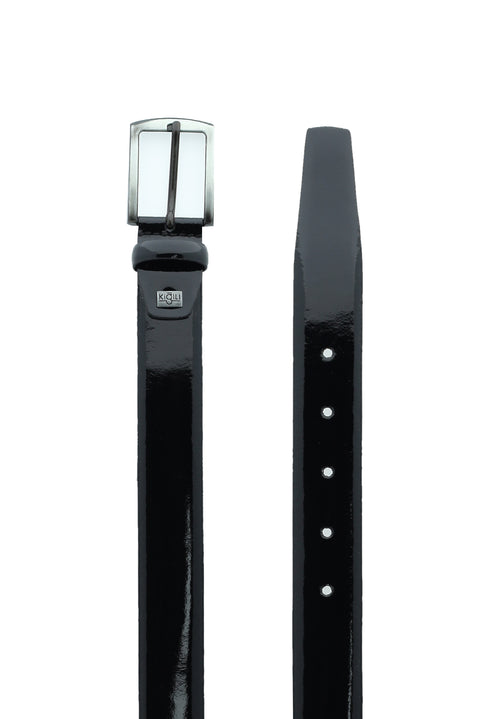 Black Patterned Leather Belt