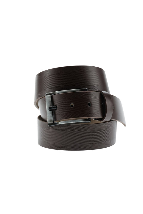 Dark Brown Sporty Patterned Leather Belt