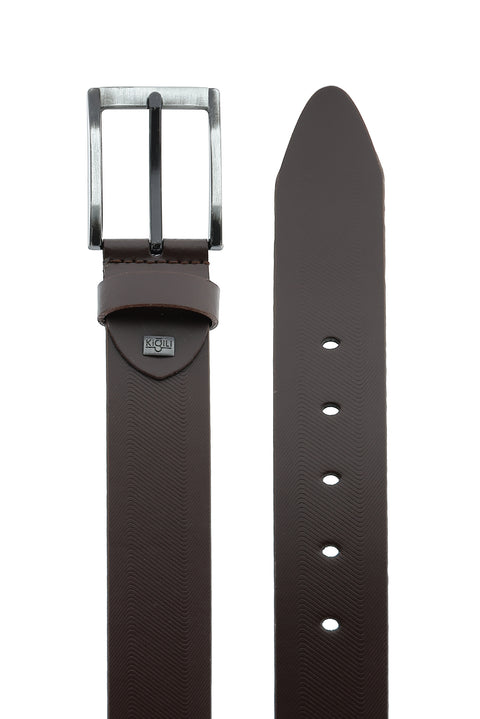 Dark Brown Sporty Patterned Leather Belt