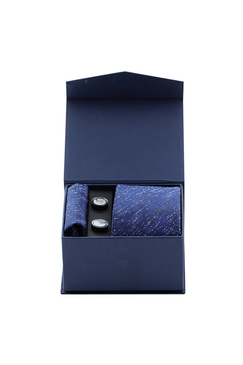Medium Navy Blue 3-Piece Tie, Pocket Square, and Cufflink Set