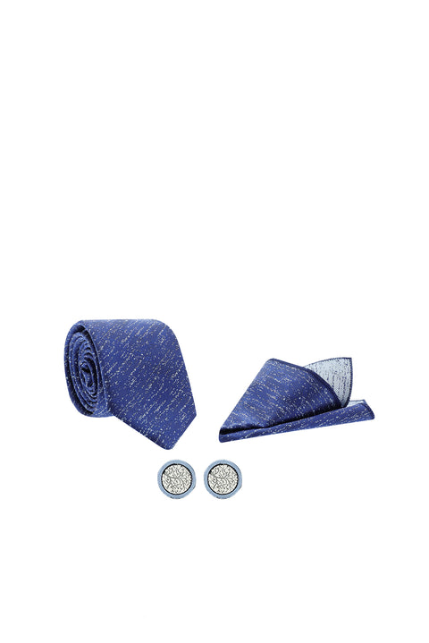 Medium Navy Blue 3-Piece Tie, Pocket Square, and Cufflink Set