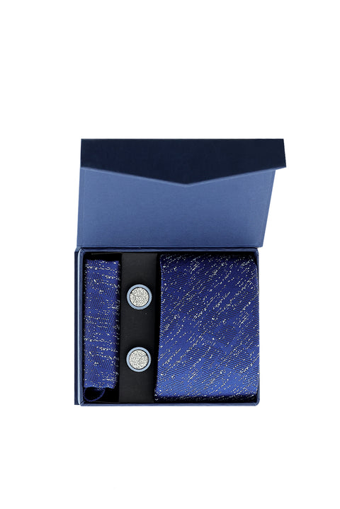 Medium Navy Blue 3-Piece Tie, Pocket Square, and Cufflink Set