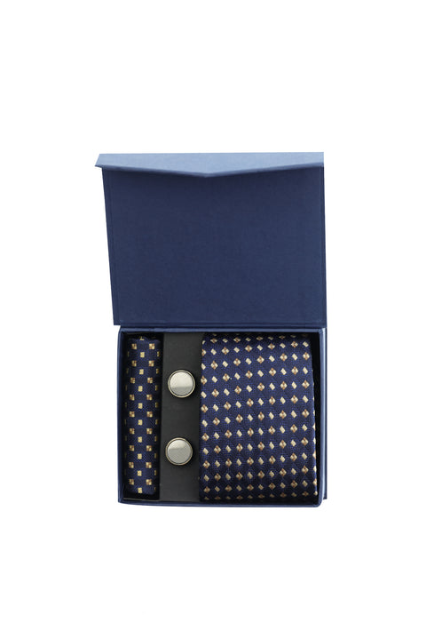 Dark Navy Blue 3-Piece Tie, Pocket Square & Cufflink Set