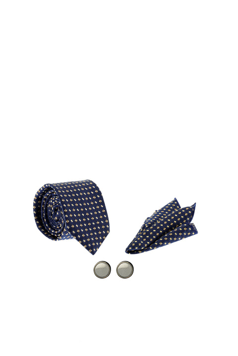 Dark Navy Blue 3-Piece Tie, Pocket Square & Cufflink Set