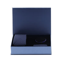 Dark Navy Blue 3-Piece Tie, Pocket Square, and Bracelet Set