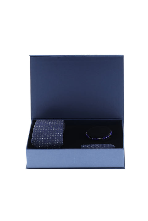 Dark Navy Blue 3-Piece Tie, Pocket Square, and Bracelet Set