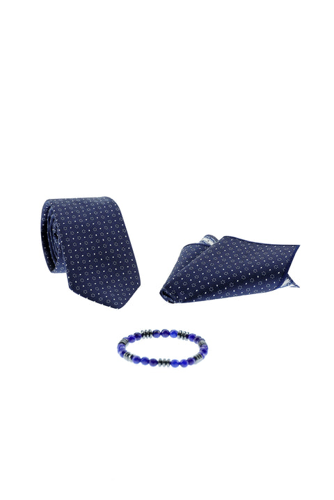 Dark Navy Blue 3-Piece Tie, Pocket Square, and Bracelet Set