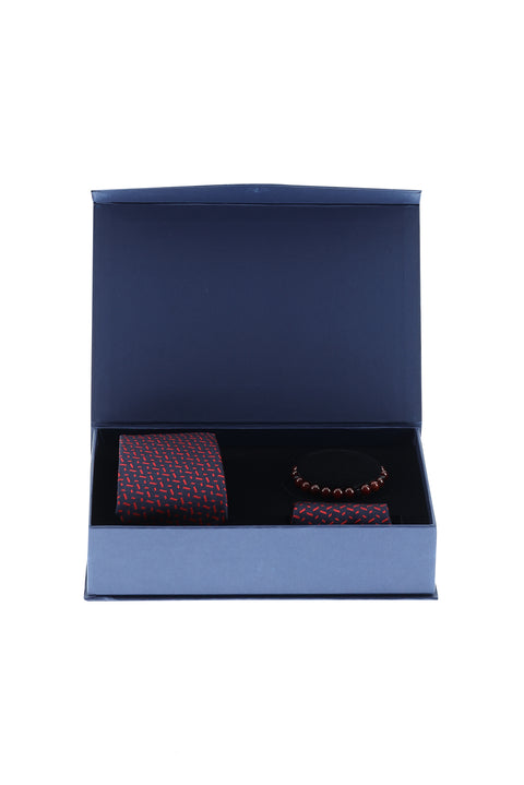Red 3-Piece Tie, Pocket Square & Bracelet Set