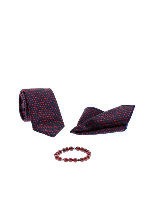 Red 3-Piece Tie, Pocket Square & Bracelet Set