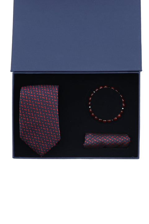 Red 3-Piece Tie, Pocket Square & Bracelet Set