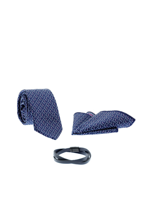 Light Navy Blue 3-Piece Tie, Pocket Square & Bracelet Set