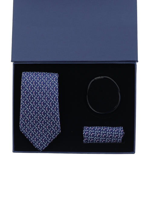 Light Navy Blue 3-Piece Tie, Pocket Square & Bracelet Set