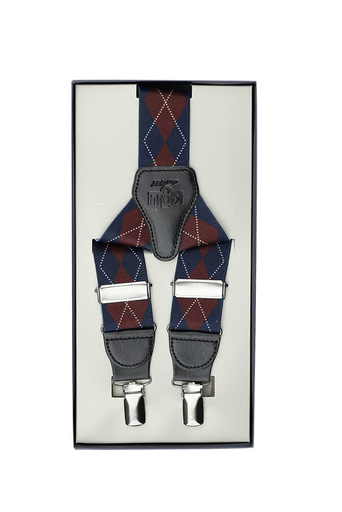 Medium Navy Patterned Trouser Suspenders