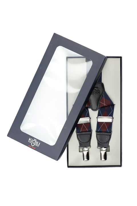 Medium Navy Patterned Trouser Suspenders