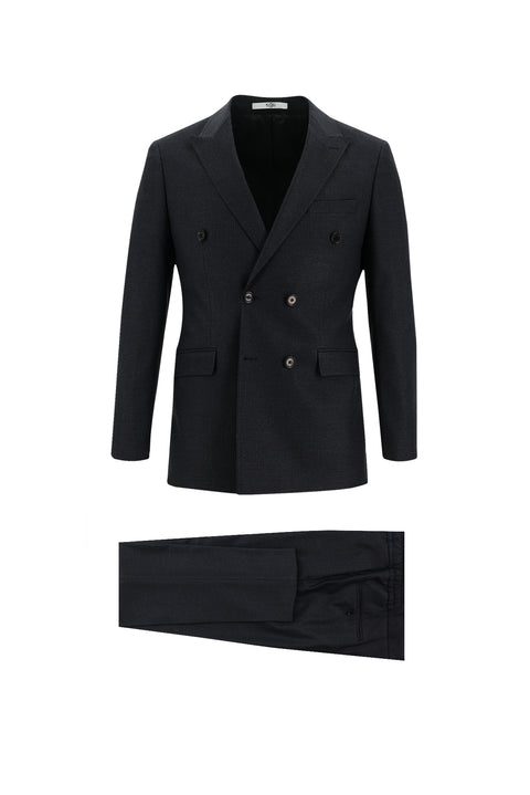 Black 6-Drop Regular Fit Standard Cut Double-Breasted Elasticated Waist Drawstring Striped Suit