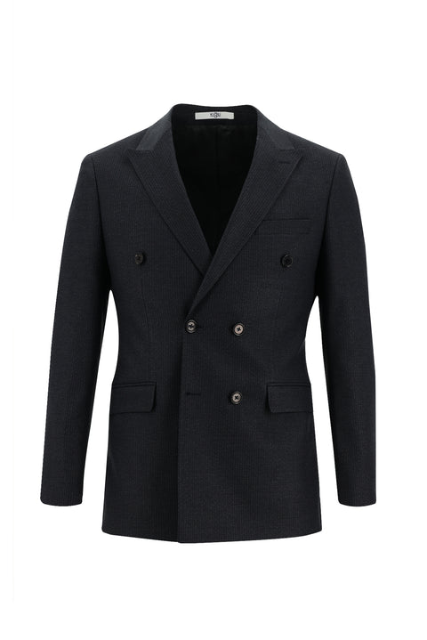 Black 6-Drop Regular Fit Standard Cut Double-Breasted Elasticated Waist Drawstring Striped Suit