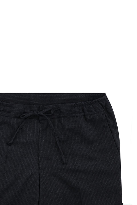 Black 6-Drop Regular Fit Standard Cut Double-Breasted Elasticated Waist Drawstring Striped Suit