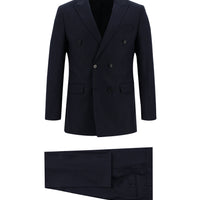 Dark Navy 6 Drop Regular Fit Standard Cut Double-Breasted Elasticated Waist Drawstring Striped Suit