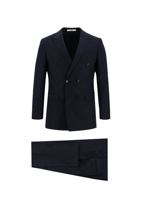 Dark Navy 6 Drop Regular Fit Standard Cut Double-Breasted Elasticated Waist Drawstring Striped Suit