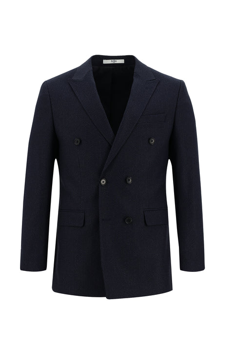 Dark Navy 6 Drop Regular Fit Standard Cut Double-Breasted Elasticated Waist Drawstring Striped Suit