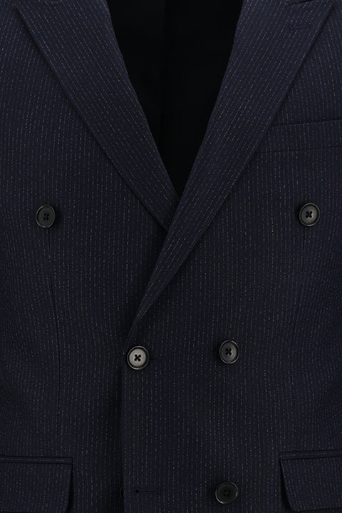 Dark Navy 6 Drop Regular Fit Standard Cut Double-Breasted Elasticated Waist Drawstring Striped Suit