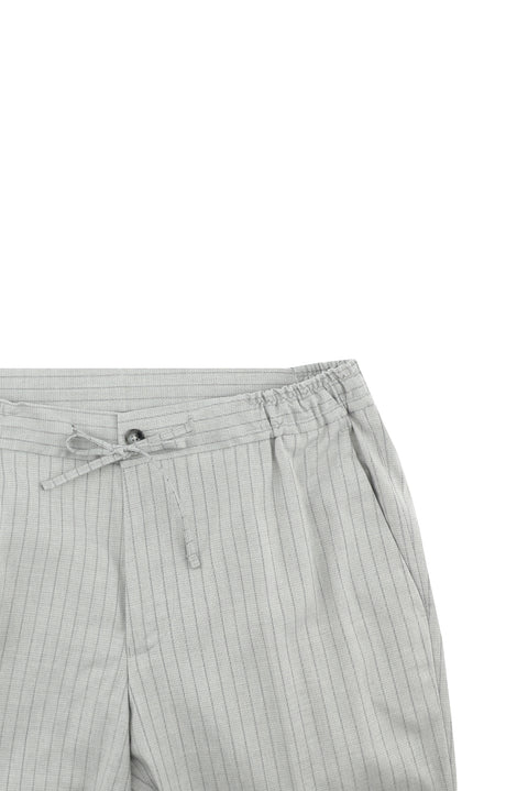 Orta Gri 7 Drop Slim Fit Dar Kesim Kruvaze Çizgili Keten Karışımlı Takım Elbise