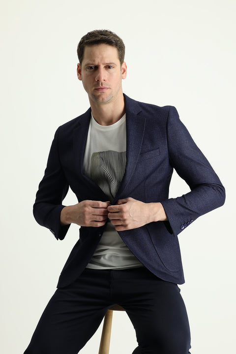 Dark Navy 4 Drop Relaxed Fit Patterned Jacket